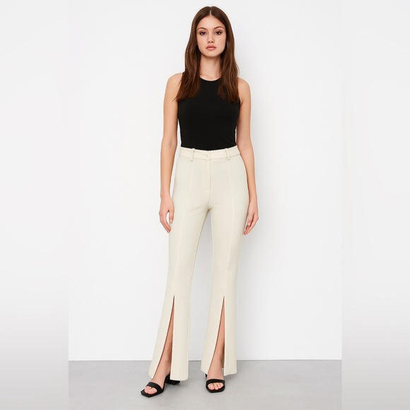 Teddy s.p.A Rimini Italy Pants - Teddy s.p.A Rimini Italy Ivory Pants with Front Slit Details & Flare Fit